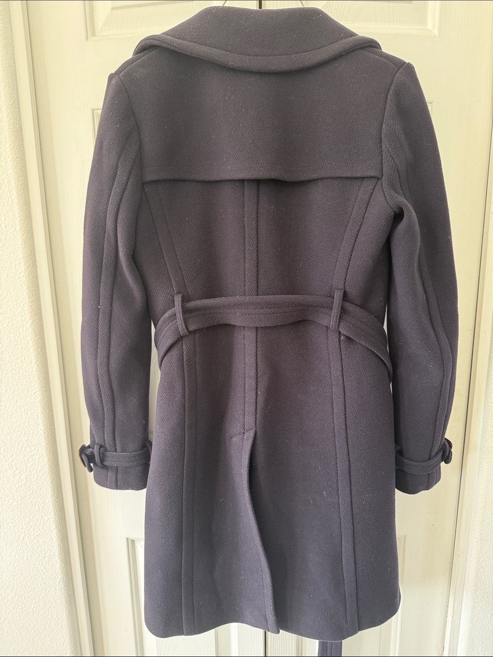 J. Crew Women's Dark Navy Wool Double-Breasted Pea Coat with Belt - Picture 4 of 6